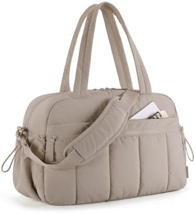 BAGSMART Puffer Reisetasche, Sporttasche Damen 24L Weekender Wasserabweisend Travel Bag Handgepäck Gym Bag Kliniktasche Geburt Krankenhaustasche Mit PVC Nasse Tasche Für Fitness, Sauna, Kamel