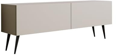 3E 3xE living.com Meuble TV : Deux Portes, Deux étagères, Couleur : Cachemire, Pieds Noirs D : L : 140 cm, H : 52 cm, P : 32 cm