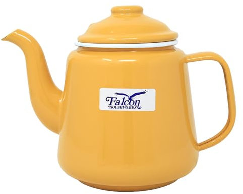 Enamel Teapot Tin Falcon Mustard White Rim 1.5L Gas and Electric Hobs Compatible