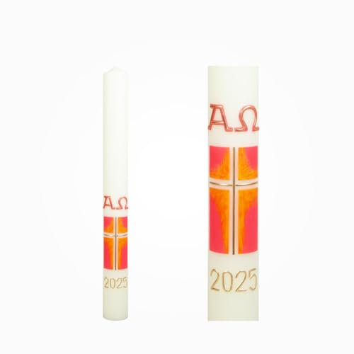 Moderne Osterkerze 2025 mit 10% Bienenwachs, Elfenbein, 600 x Ø 80 mm (OK59)