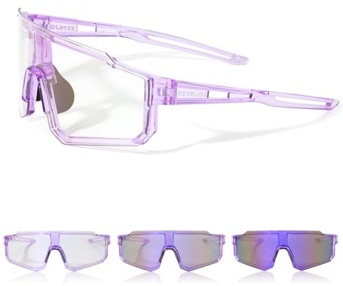 XSYKJGS Fahrradbrille Selbsttönend für Herren Damen - Photochromatische Sport Sonnenbrille UV400 Schutz Ultraleicht Schnelle Brille für Fahrrad, MTB, Angeln - Rosa