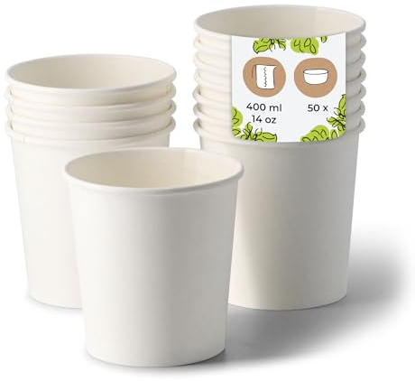 BIOZOYG Tazza per zuppa 50 pezzo 400 ml / 16 oz, Ø 95 mm, bianco cup a soup - Bicchieri carta grandi - Carta kraft - Ciotola per zuppa, ciotole bio, tazza grande, contenitori take away