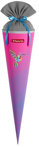 Step by Step Schultüte „Kolibri Kaja“, blau-rosa, passend zum Schulranzen, aus recycelten PET-Flaschen, Verschluss aus Stoff, 5 l Füllvolumen, 70 cm Höhe