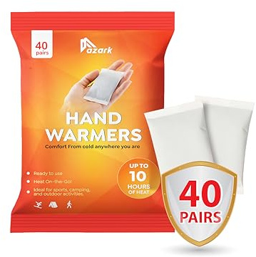 azark Unisex Disposable Hand Warmers, Up to 10 Hours Heat Instant Fast Heating Packs for Men & Women Portable Pocket Size, Ideal for Sports, Camping, Hiking, Travel, Skiing, Cold Weather (Pack of 40)