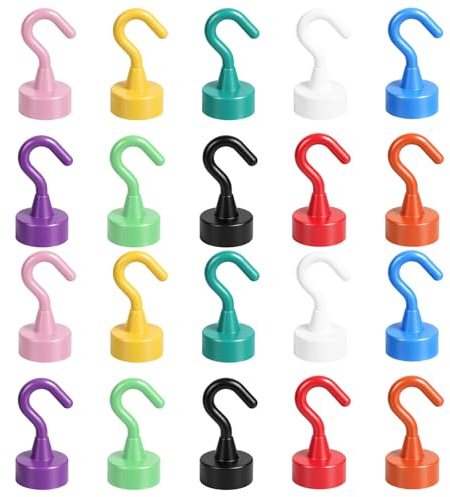 MmotZsb 20 Stück Magnethaken Extra Stark, Magnetische Haken Weiß Mit Gegenstück, Selbstklebende Magnethaken Für Küche, Bad, Büro, 10 Farben, Tragkraft 0-2 Kg 