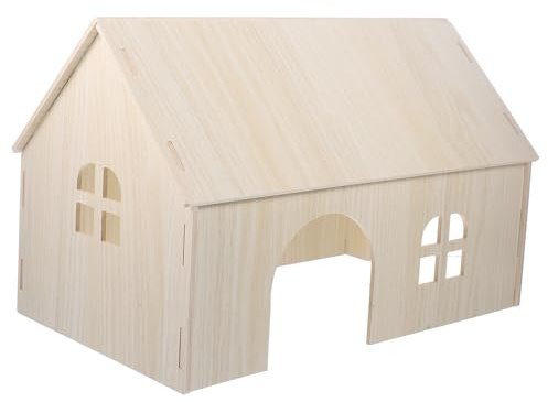 ELEOUTI Holzhaus für Kleintiere und Igel aus Natürlichem Holz mit Kletterfunktion und Sicherem Design als Haustierversteck und Dekoration in Beige