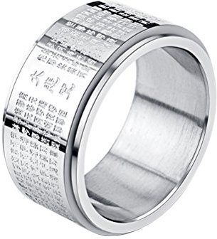 HIJONES Herren Edelstahl 11mm Breites Chinesisches Zeichen Graviertes Buddha Mantra Gebet Spinner Ring Größe 54