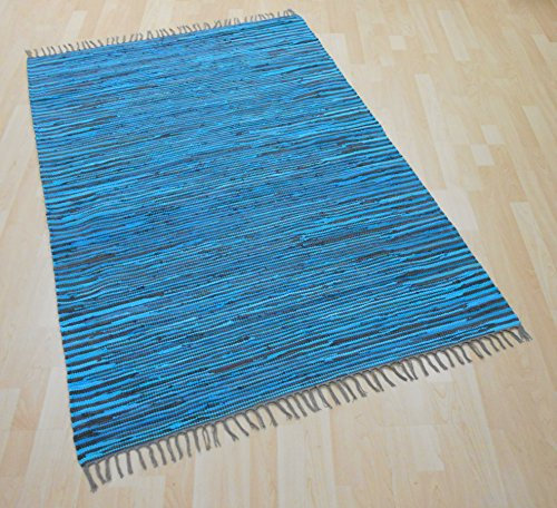 MB Warenhandel24 Handwebteppich Fleckerlteppich Flickenteppich gestreift 100% Baumwolle Handweb Teppich Fleckerl Waschbar NEU (ca. 120x180 cm, Anthrazit/Türkis gestreift)