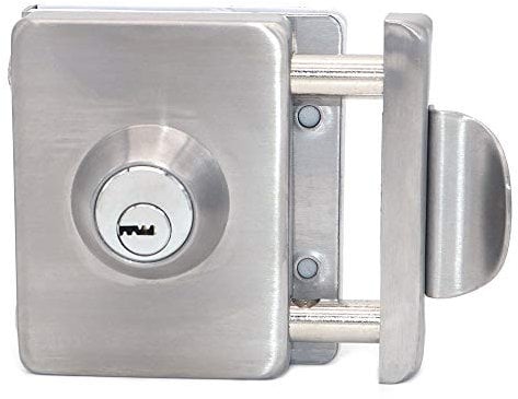 NUZAMAS Cerradura de puerta de cristal doble de acero inoxidable 201, acabado cuadrado cepillado con asa, broche de puerta sin marco para cristal de 10-12 mm de grosor, para casa, oficina, muebles