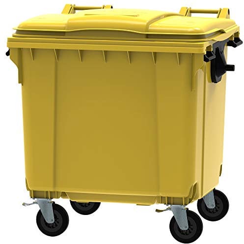 Office Needs Direct Yellow Wheelie Bin Polyethylene 1100 Litre Wheeled Recycling Waste Bin