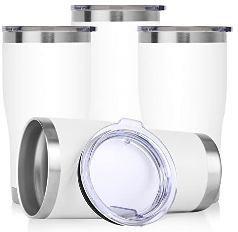DOMICARE 20oz Tumbler with Lid Stainless Steel Tumblers Bulk, Double Wall Vacuum Insulated Coffee Travel Mug Powder Coated Tumbler, 4 Pack White