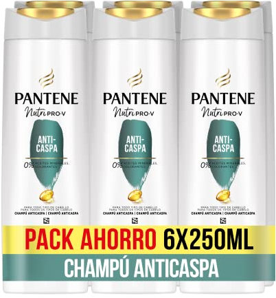 Pantene Champú Anticaspa Nutri Pro-V, fórmula Pro-V + antioxidantes, para todo tipo de cabello, 6 x 250 ML