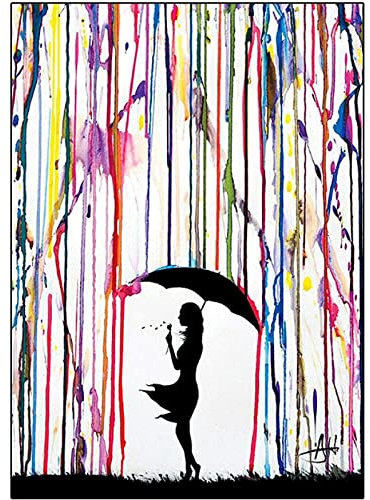 Banksy Leinwand Gemälde Bild Straße Graffiti Gemäldewerk Regen Mädchen Mit Regenschirm Poster Und Kunstdruck Wandbild Leinwand Wand Bilder Wohnkultur Rahmenlos 40×60cm