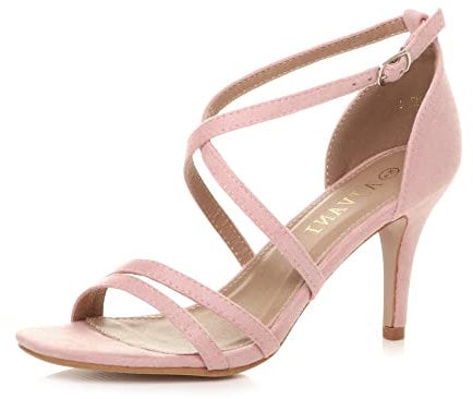 AJVANI Mid high heel strappy crossover wedding sandals shoes size 5 38