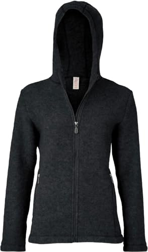 Engel Jacke mit Kapuze Merino Wollfleece Damen, 46-48/46/48, schwarz Melange