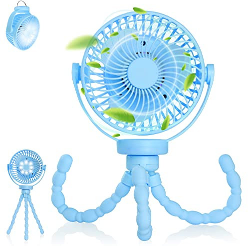 Simpeak 5200mAh Pram Fan Clip On Stroller with LED Lights, Mini Buggy Fan with 3 Speeds | 3 Light Modes | 720° Rotation