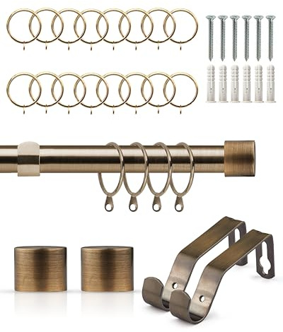 Emma Barclay Extendable Curtain Pole With Finials Rings Brackets & Fittings Sets 16-19mm in Antique Brass Metal Curtain Poles For Eyelet Curtains Rod -Full Stop Collection 1.2m - 2.1m Antique Brass