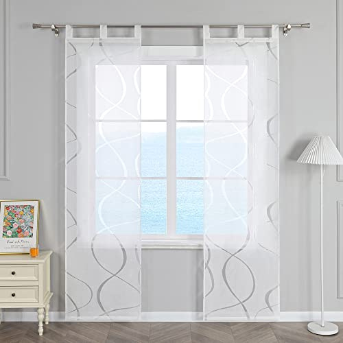 ESLIR Skjutgardiner voile ytgardiner set om 2 skjutgardiner vardagsrum gardiner med öglor gardiner transparent gardin utbrännare vit B x H 57 x 175 cm 2 stycken