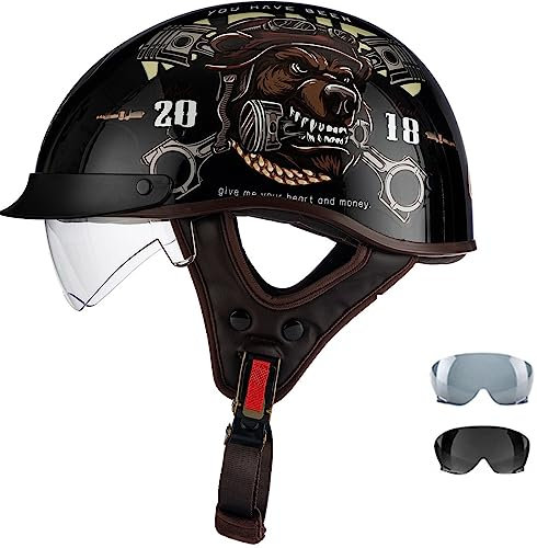Vintage Casques Bols De Moto,ECE Homologué Casque Jet avec Visière Demi Casque De Moto pour Toutes Les Saisons Hommes Femmes Casquette De Baseball 7,M