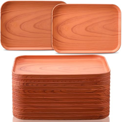 Didaey 12 bandejas de plástico para servir comida rápida, bandeja de plástico con patrón de grano de madera de imitación, platos rectangulares para restaurante, cocina, fiesta, bar, cafetería,