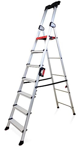KELI - Échelle Pliable 7 Marches, Escabeau, Marchepied, Aluminium Robuste, Qualité Professionnelle, Poignée de Transport