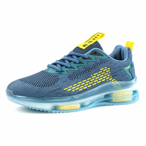 Hitmars Laufschuhe Herren Sportschuhe Turnschuhe Joggingschuhe Running Sport Schuhe Luftkissen Atmungsaktiv Gym Sneaker Fitness Trailrunning Blau 42
