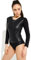 Evoni Damen Body langarm I eleganter Women Bodysuit | Langarmbody mit Rundhals I Blusenbody aus Baumwolle I Metallic Body Shaper (Schwarz, L)