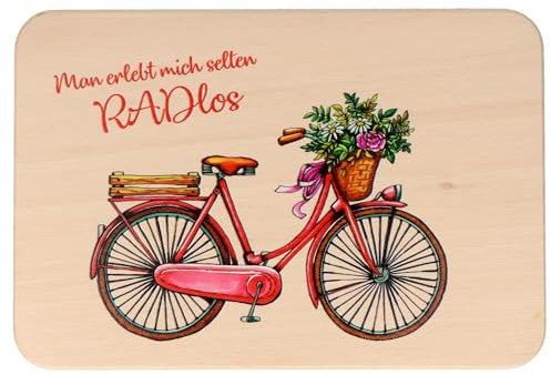 Spruchreif | Frühstücksbrettchen aus Holz | Frühstücksbrett mit UV-Druck | Geschenk für Radfahrer | Man erlebt mich selten RADlos
