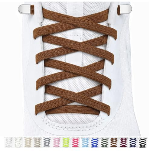 Stepace 2 pares de cordones elásticos sin atar para niños y adultos, cordones de zapatos Ajustables elásticos planos Para Zapatos y Zapatillas Marrón 120