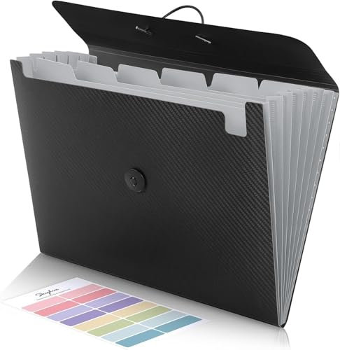 SKYDUE Dokumentenmappe A4, Fächermappe 7 Fächern, Mappe Mit Gummizug, Document Organizer/Ordner/Ordnungsmappe Für Büro Hause Schule Dokumente(Schwarz)