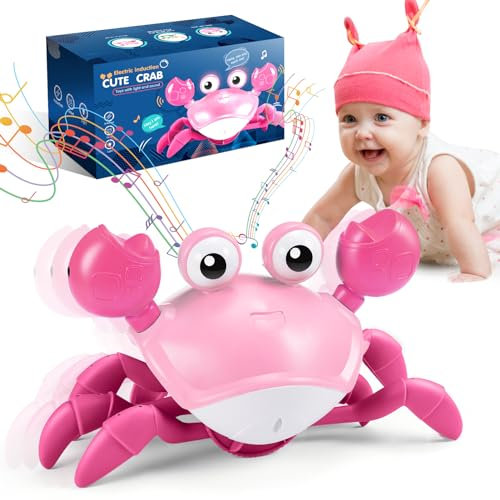 Toyzey Crawling Crab Baby Toys, Baby Sensory Toys With Music and Light, Sensory Toys for Babies 0-6 Months Toddler Toys for 1-3 Year Old Girls Boys 0-6, 6-12 Months Gifts (pink)