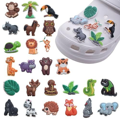 Zeayebsr 25 Turnschuhe Ornamente, anstecker,Abnehmbare Schuhe Zubehör, Krokodil Charm, Niedliche Cartoon Schuhe Ornamente, Geeignet für Clogs Sandalen, 2,5-3 cm, Polyvinylchlorid