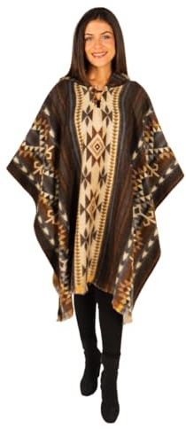 ALPAKITAS Premium Alpaca Wool Poncho – Western Hooded Cape for Men & Women – 50% Alpaca, Soft & Warm Mexican Poncho - Dark Gray Geometric Design