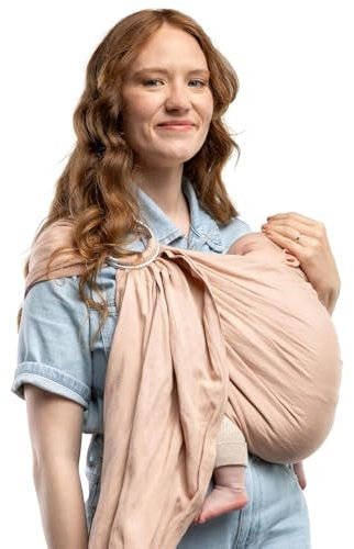 Boba Ringschlinge Babytrage – Neugeborene bis Kleinkinder, leicht und atmungsaktiv, hüftgesund, Vorder- und Hüfttrage, 3,6–15,9 kg (Rosa)