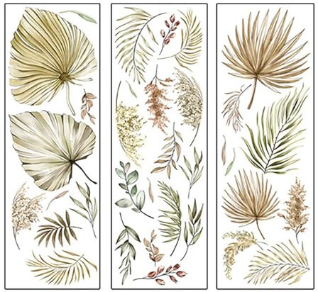 Werownsgso 3PCS Palmblätter Wandtattoo,Boho Blätter Wandsticker,Selbstklebend Abziehen und Aufkleben Wandaufkleber,Tropische Pflanzen Wandaufkleber für Wohnzimmer,Schlafzimmer, Flur Wanddeko,Sofa Hin
