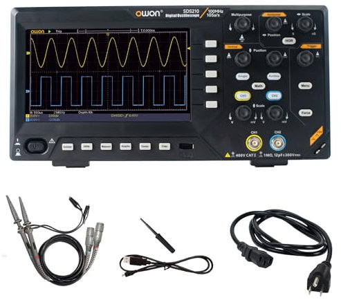 Oscilloscope numérique à deux canaux et écran 7 pouces, écran LCD TFT, oscilloscope portable avec taux d'échantillonnage de 1 GS/s, bande passante de 200 MH (OWON-SDS210)