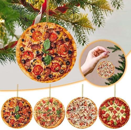 Weihnachts Pizza Anhänger Weihnachten Dekor Weihnachtsbaumschmuck Weihnachtsbaum Anhänger Weihnachtsdeko 2D acryl Anhänger Weihnachtsbaum Dekorationen (4PCS, One Size)