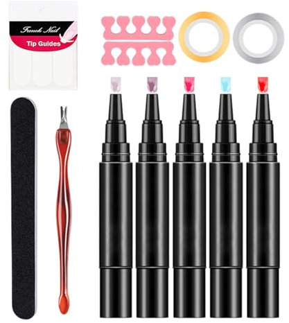 Gelnagellack-Set, Gel-Stifte für Nägel, 5 x Nagellack, Basislack, Gel-Lack-Set, schnell trocknender Nagellack, Nagelstift für Maniküre