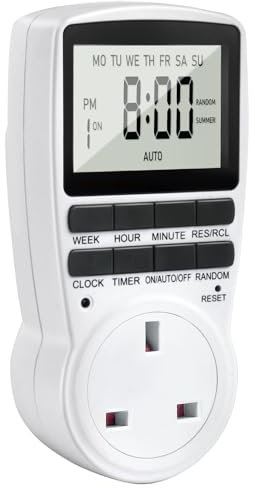 Digital Timer Plug Socket UK, 24h-Week Socket Timer Switch With 16 On-Off Programme LCD Display, Electric Light Switch Repeat Cycle Programmable Plug Timing With Random Mode for Indoor Home Appliances