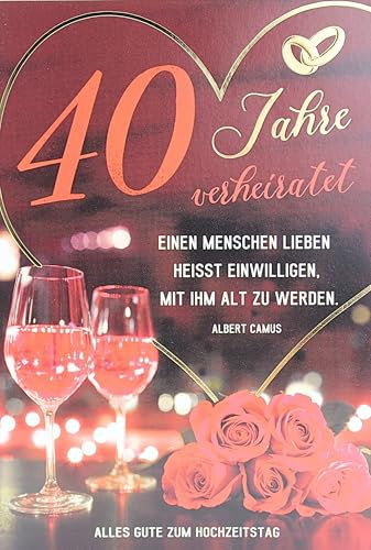 Glückwunsch Karte 40 Jahre Rubinhochzeit Grußkarte Hochzeit Rubin Hochzeit mit Umschlag KE