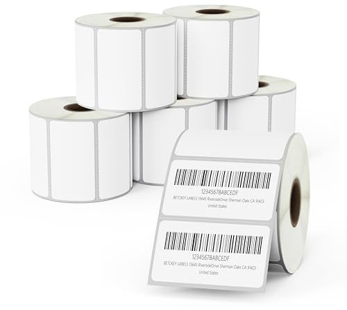 BETCKEY - 6 rullar avtagbara filmetiketter, 57mm x 32mm, 6000 etiketter utan rester lätt avtagbara för termodrucker