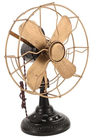 MUCKLILY Vintage Iron Art Fan Model Retro Tabletop Sculpture for Unique Decor Table Fan Adornment for Home Office Decoration