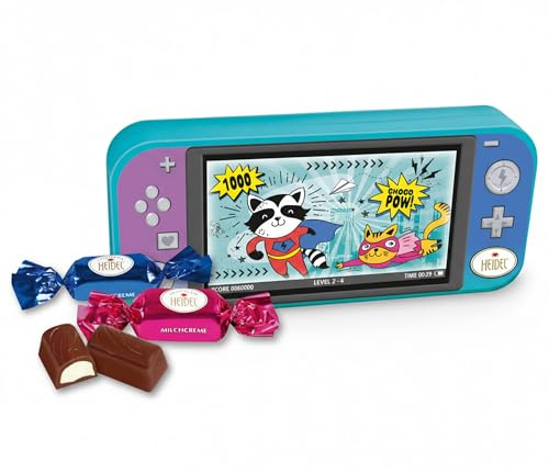 Heidel Gaming Box Kids – Metall Süßigkeiten Box mit coolem Gaming Design | Gefüllt mit 8 cremigen Pralinen Schokolade, Praktisches Geburtstagsgeschenk für Kinder, Aufbewahrungsbox & Deko