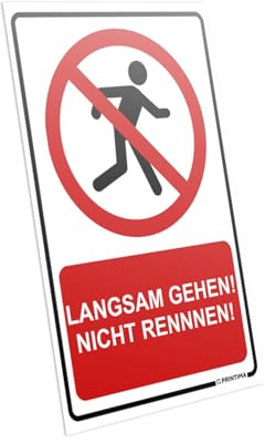 PRINTIMA Hinweisschild „Langsam gehen! Nicht rennen!“ 21x32cm – Sicherheitsschild mit Verbotssymbol aus Kunststoff inkl. Montagedübel – Warnschild für Schule, Flur, Schwimmbad