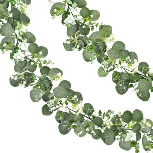 ROLLWAY 2 PCS künstliche Eukalyptus Girlande, Eucalyptus Deko Girlande 1,8m | Pflanzen Hochzeitsgirlande Blumengirlande für Hochzeit Tischdeko Hochzeitsbogen Konfirmation Kommunion Taufe Firmung Deko