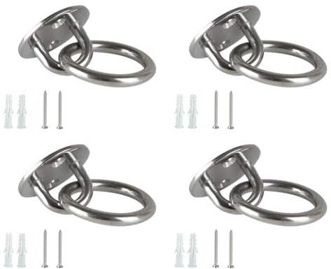 Wodsty 4 Stück Edelstahl Hängehaken mit Schrauben und Expansionsrohren 5mm Lochdurchmesser Runde Basis für Hängematte Schaukel