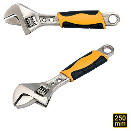 ADJUSTABLE WRENCH 250MM WPLASTIC HANDLE