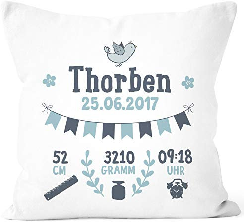 SpecialMe® personalisierbares Kissen zur Geburt, Geburtskissen für Jungen, Namenskissen Geschenk Geburt Baby, Kissen-Bezug ohne Füllung weiß Unisize