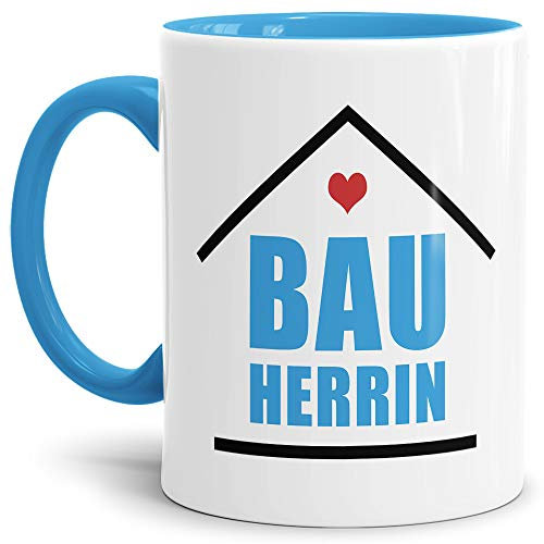 Tasse mit Spruch Bauherrin - Innen & Henkel Hellblau/Zuhause/Eigenheim/Geschenk-Idee