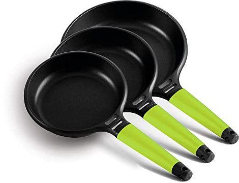 CASTEY - Juego de Sartenes de Fundix, Modelo F3-K2, Medidas 20, 24 y 28 cm, Color Kiwi, Antiadherente, Sin PFOA, Ligera y Maniobrable, Mango Ergonómico, Apto para Todas las Cocinas